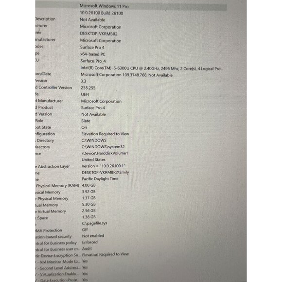 Microsoft Surface Pro 4 Intel Core i5-6300U 2.4GHz 4GB RAM 128GB SSD Win11 Pro - Picture 4 of 6